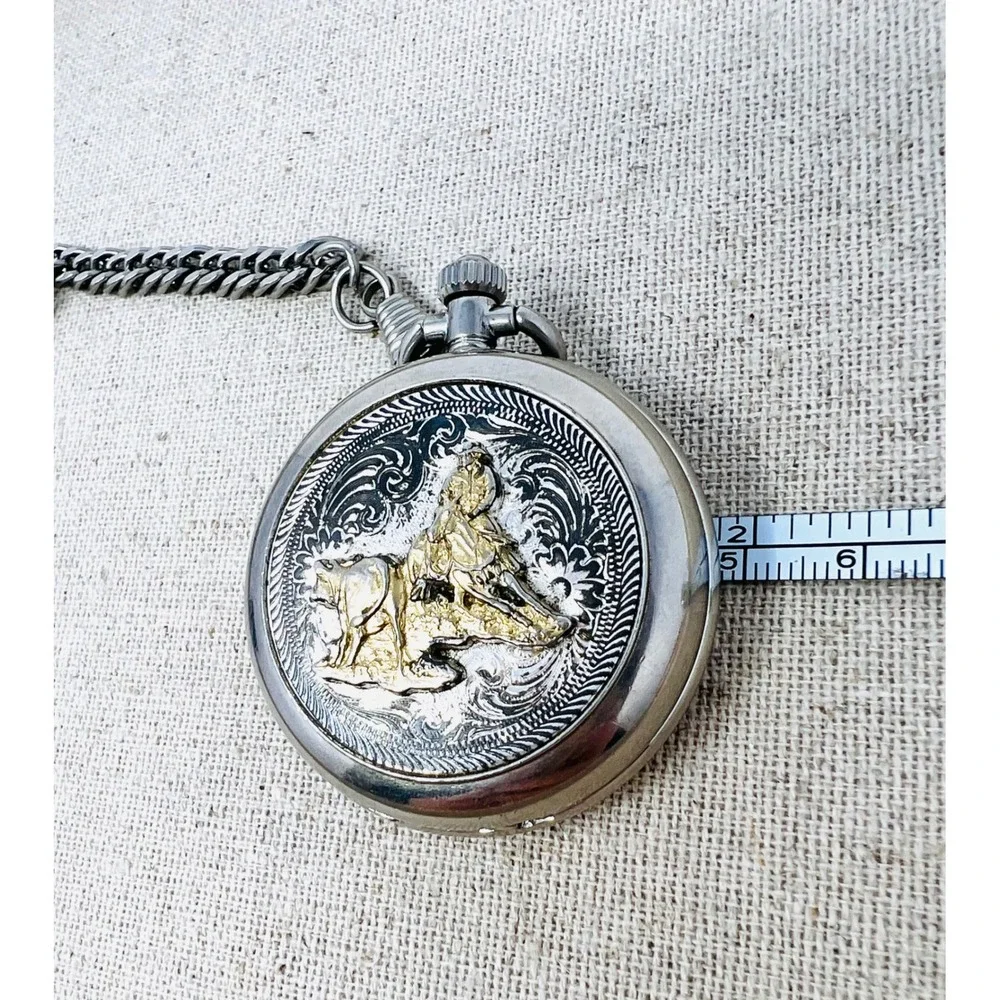 Montana Silversmiths Cowboy Pocket Watch Silver Gold Tone Western Quartz